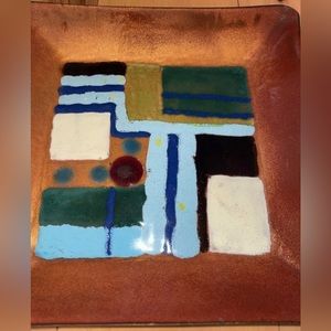 Frank Lee vintage art enamel copper plate dish